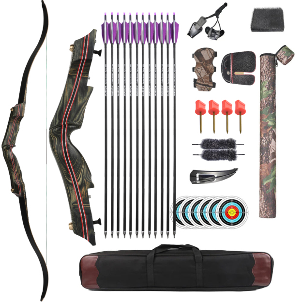 62" Takedown Recurve Bow 30-60lbs Wooden Riser American Hunting