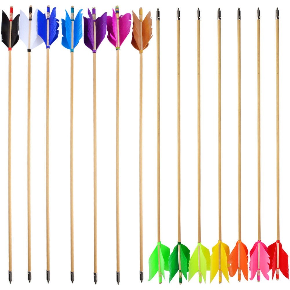 Archery Wooden Arrows Flu-Flu 32" Feathers Traditional Longbow Target