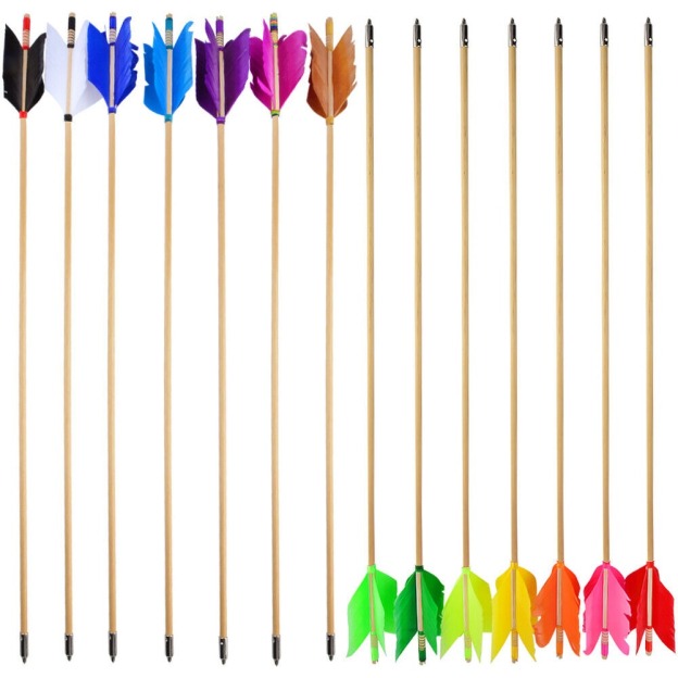 Archery Wooden Arrows Flu-Flu 32" Feathers Traditional Longbow Target