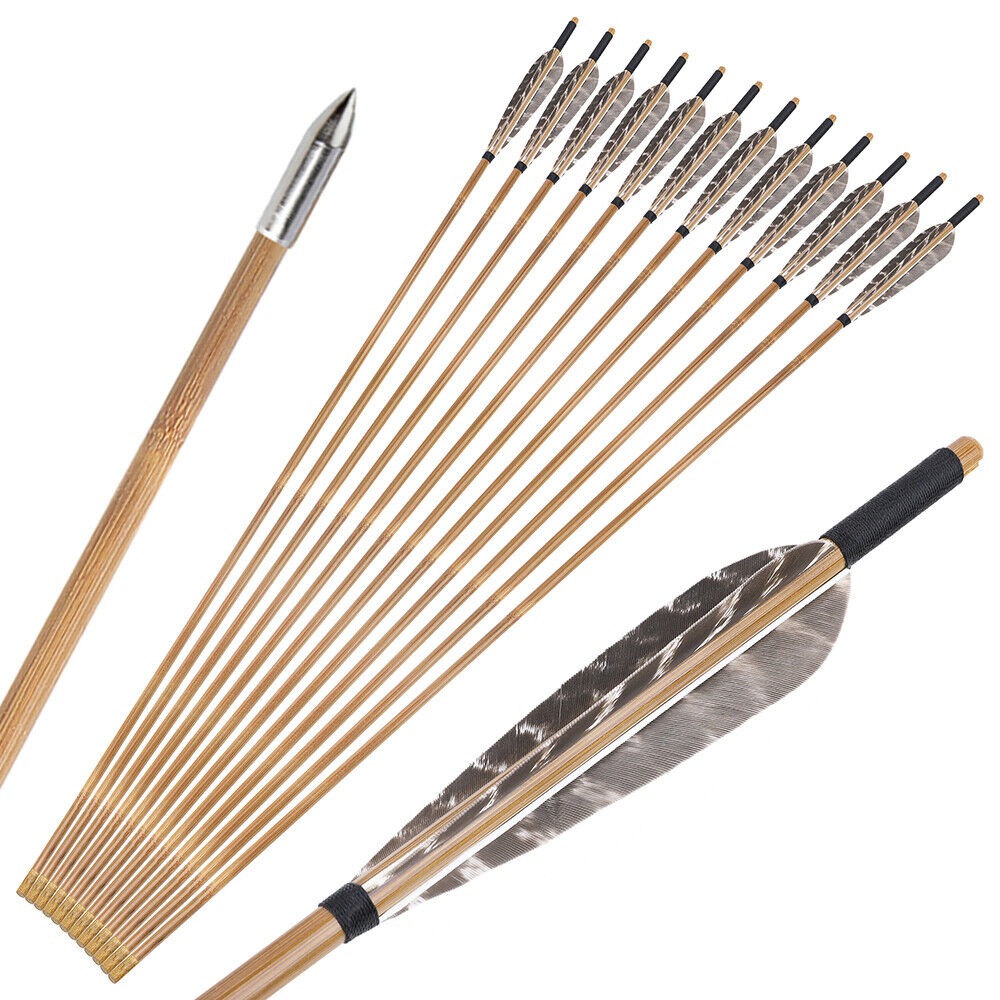 Bamboo Arrows for Traditional Bow 8mm Turkey Feather Longbow Hunting