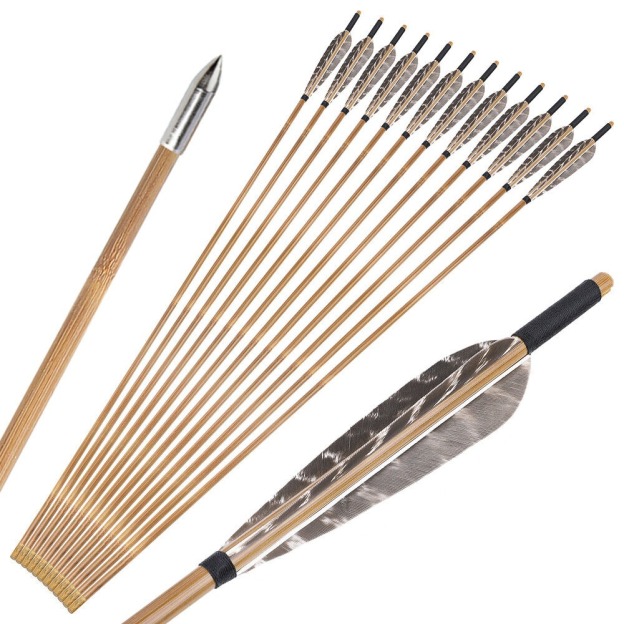 Bamboo Arrows for Traditional Bow 8mm Turkey Feather Longbow Hunting
