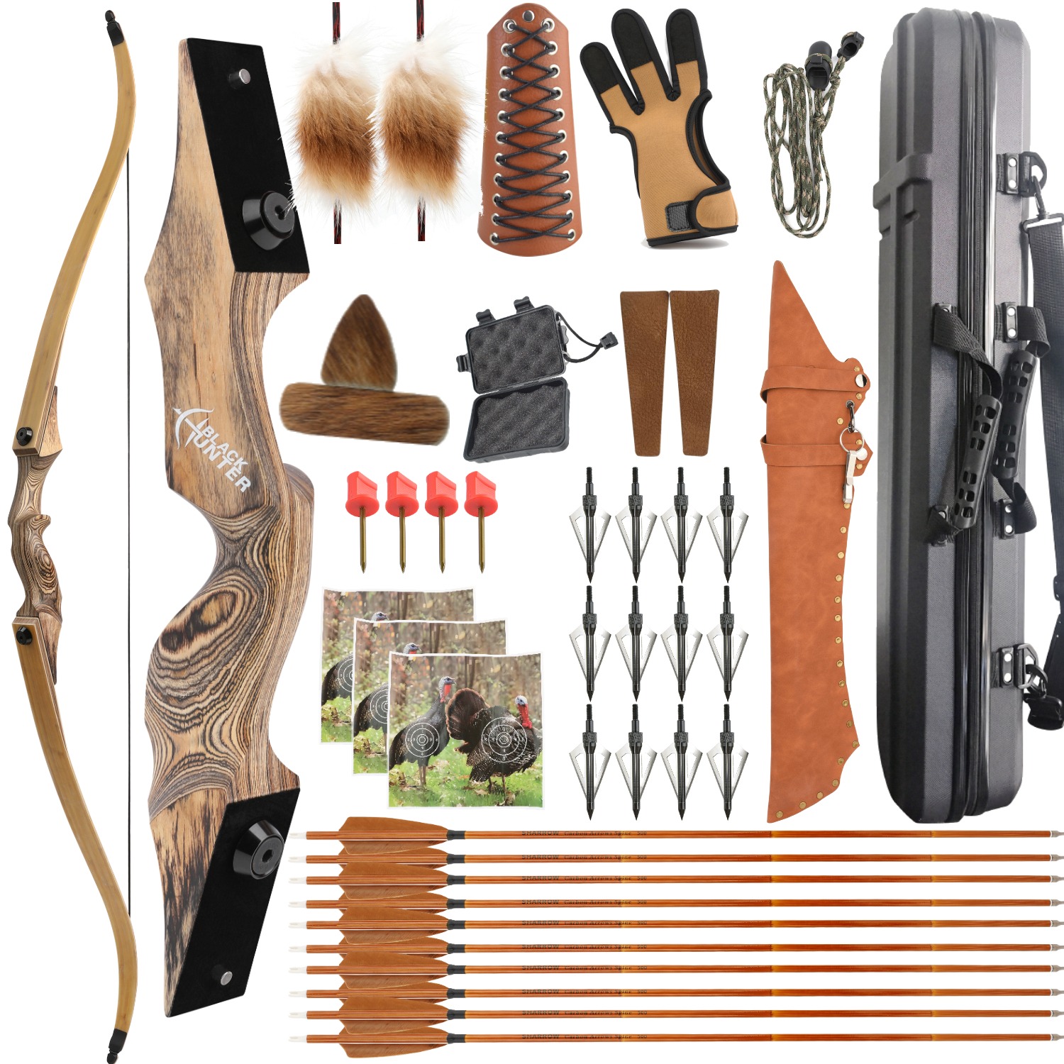 Black Hunter 60" Hunting Takedown Recurve Bow Set 20-60lbs LH RH