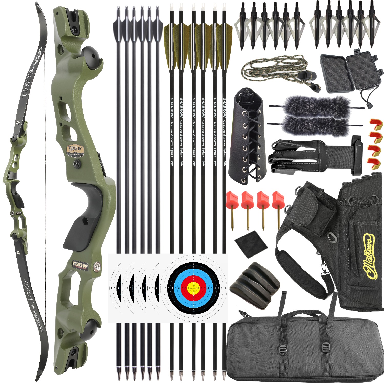 TBOW 62” Traditional  ILF Hunting Recurve Bow Set 30-60Lbs RH