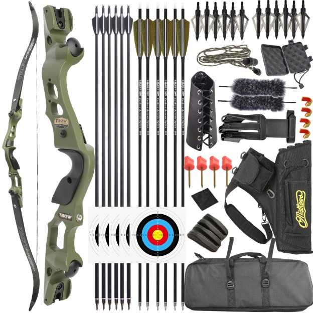 TBOW 62” Traditional  ILF Hunting Recurve Bow Set 30-60Lbs RH