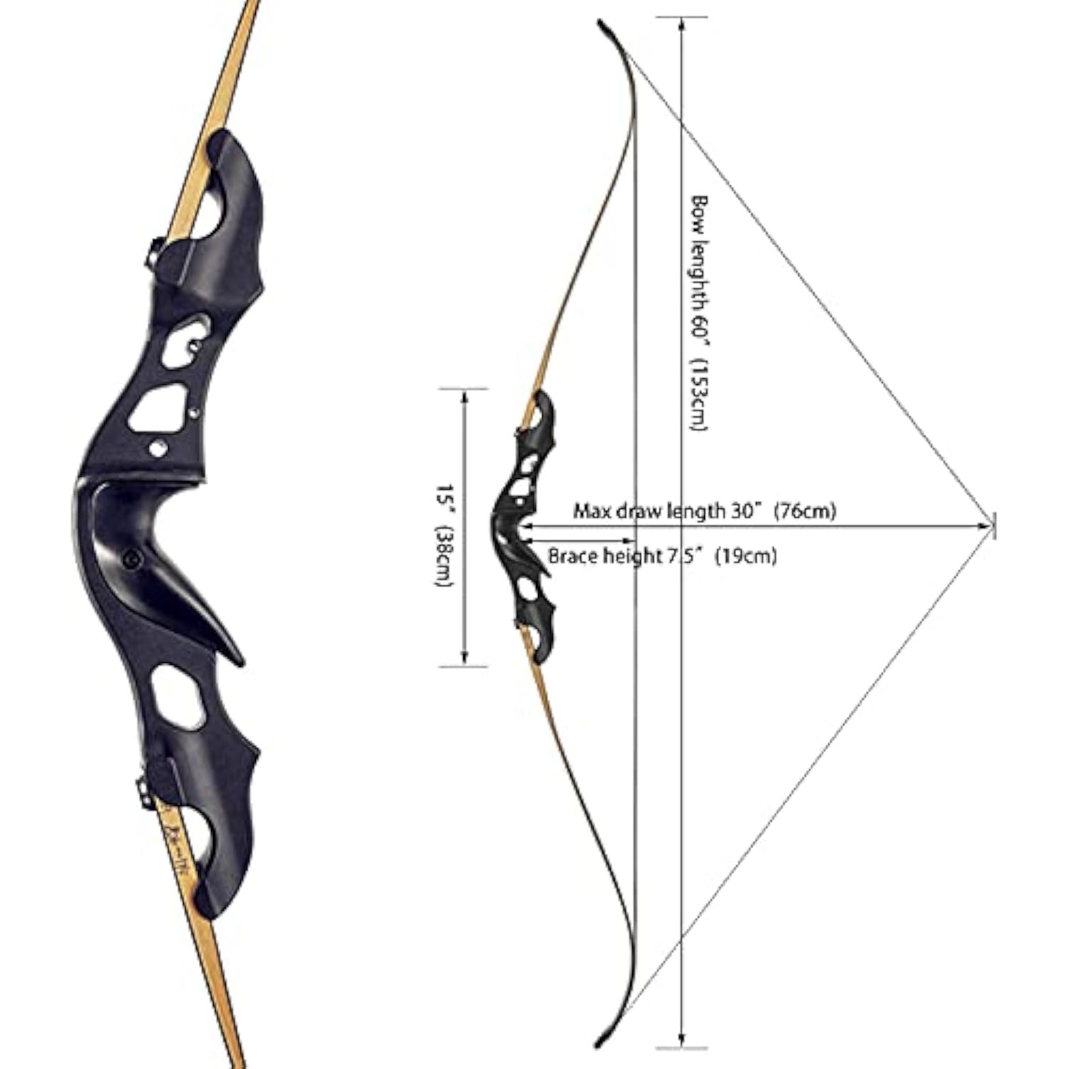 Black Hunter Takedown Recurve Bow Kit 60" Beginner Hunting