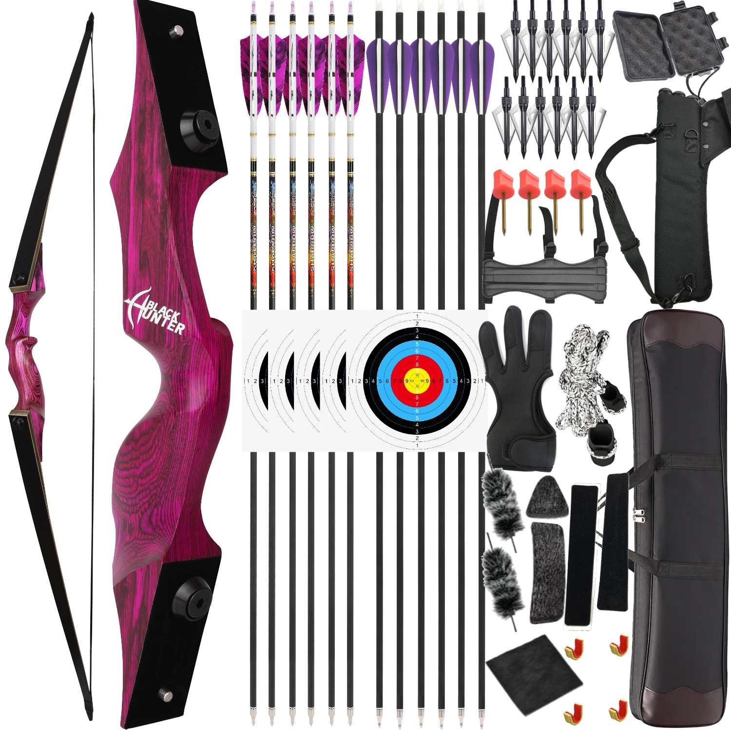 Black Hunter Longbow Recurve Bow and Arrows Set Hunting LH RH