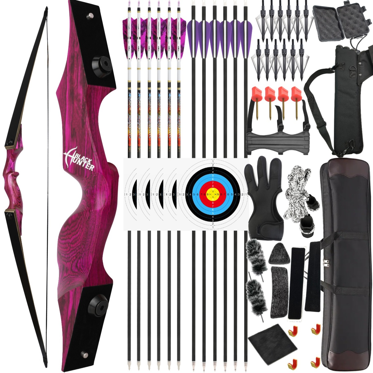 Black Hunter Longbow Recurve Bow and Arrows Set Hunting LH RH