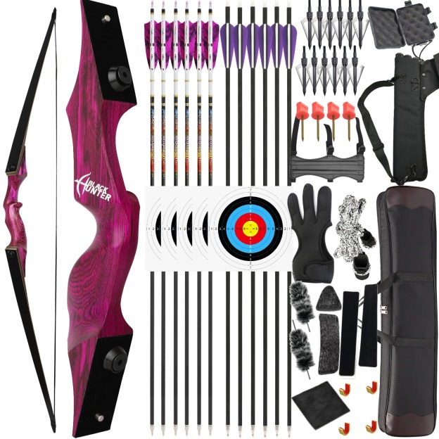 Black Hunter Longbow Recurve Bow and Arrows Set Hunting LH RH