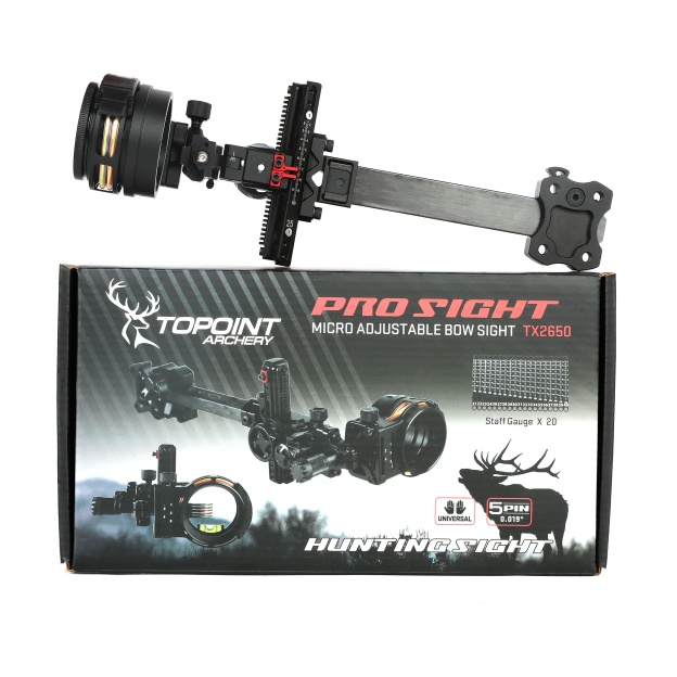 Topoint TX2650 Hunting Compound Bow Sight 5-Pin CNC Carbon Adjustable