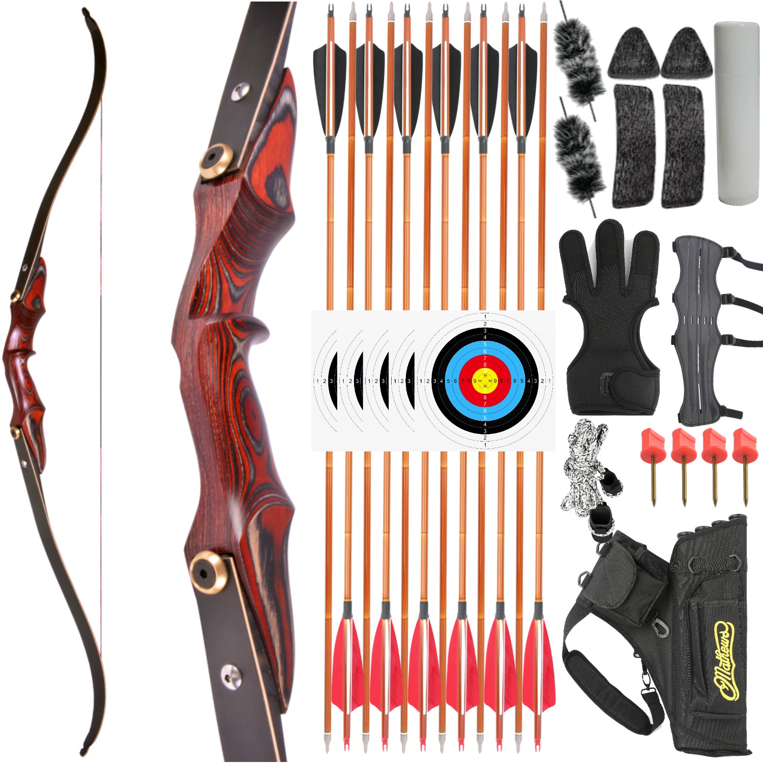 Takedown Recurve Bow Set ILF Traditional H15-58"Wooden Hunting