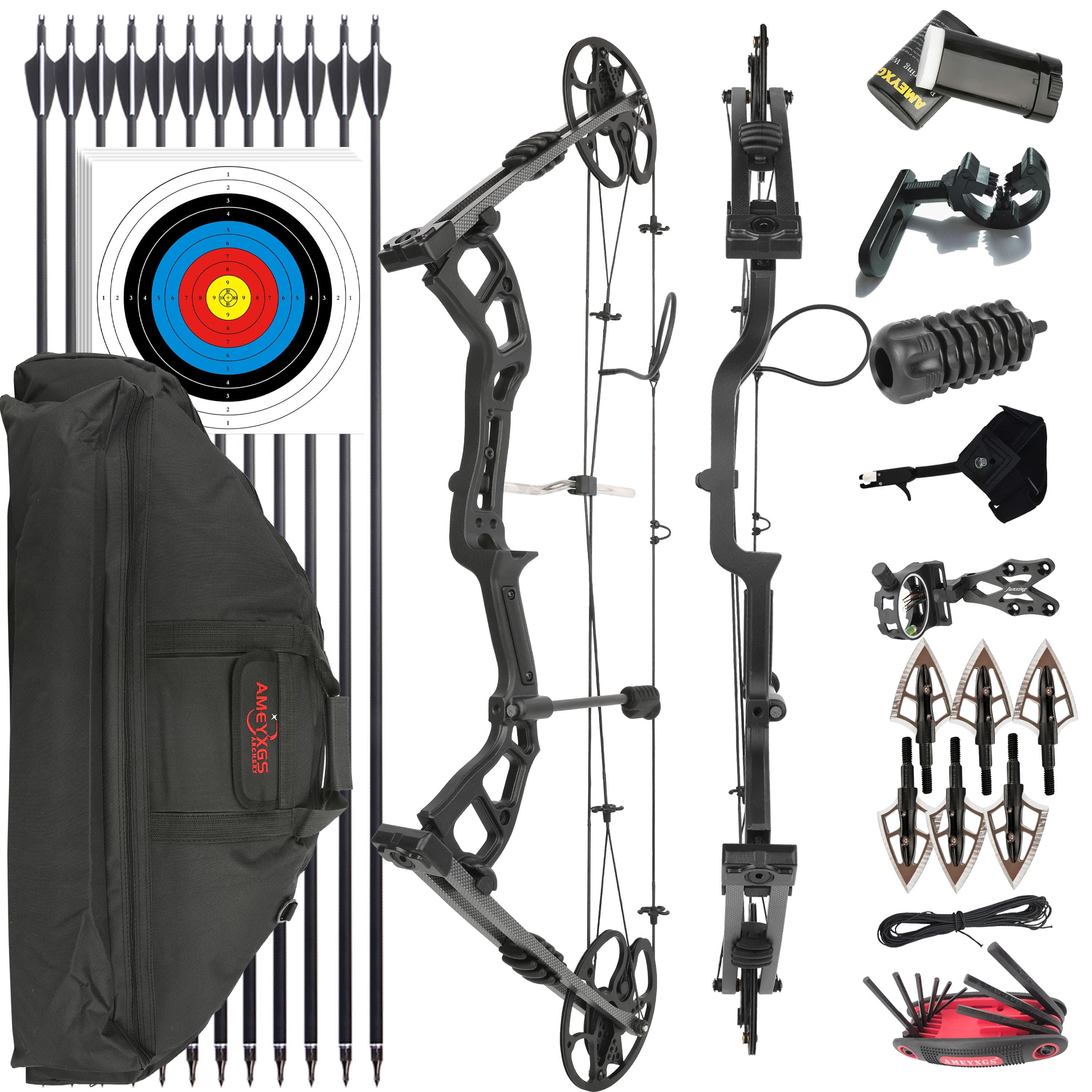JUNXING M193 Compound Bow Adjustable Hunting Bow and Arrows 0-70lbs