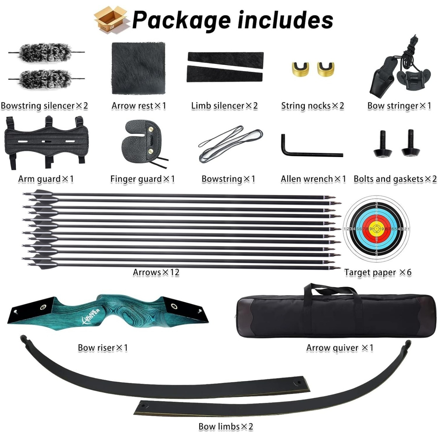 BLACK HUNTER Takedown Recurve Bow Hunting Adults Archery Set 60"