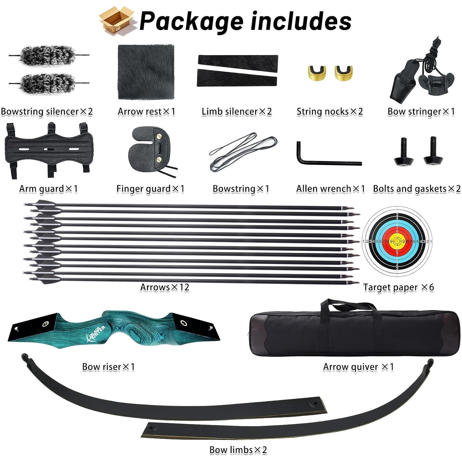 BLACK HUNTER Takedown Recurve Bow Hunting Adults Archery Set 60"