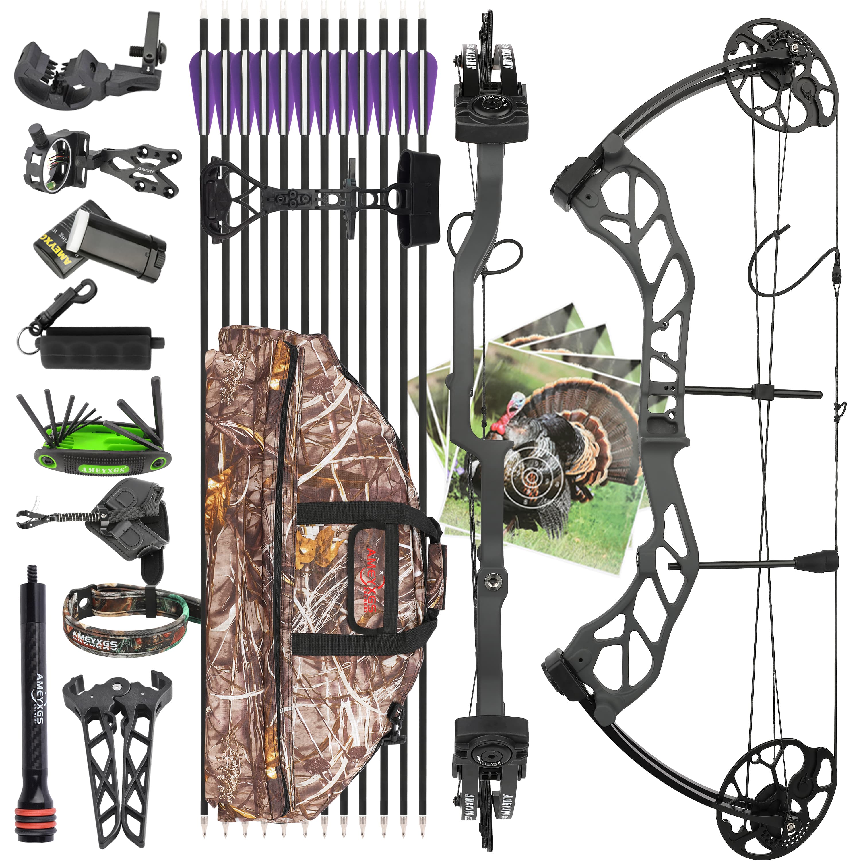 E8 Compound Bow and Arrow Full Set Adult Hunting 19-70lbs