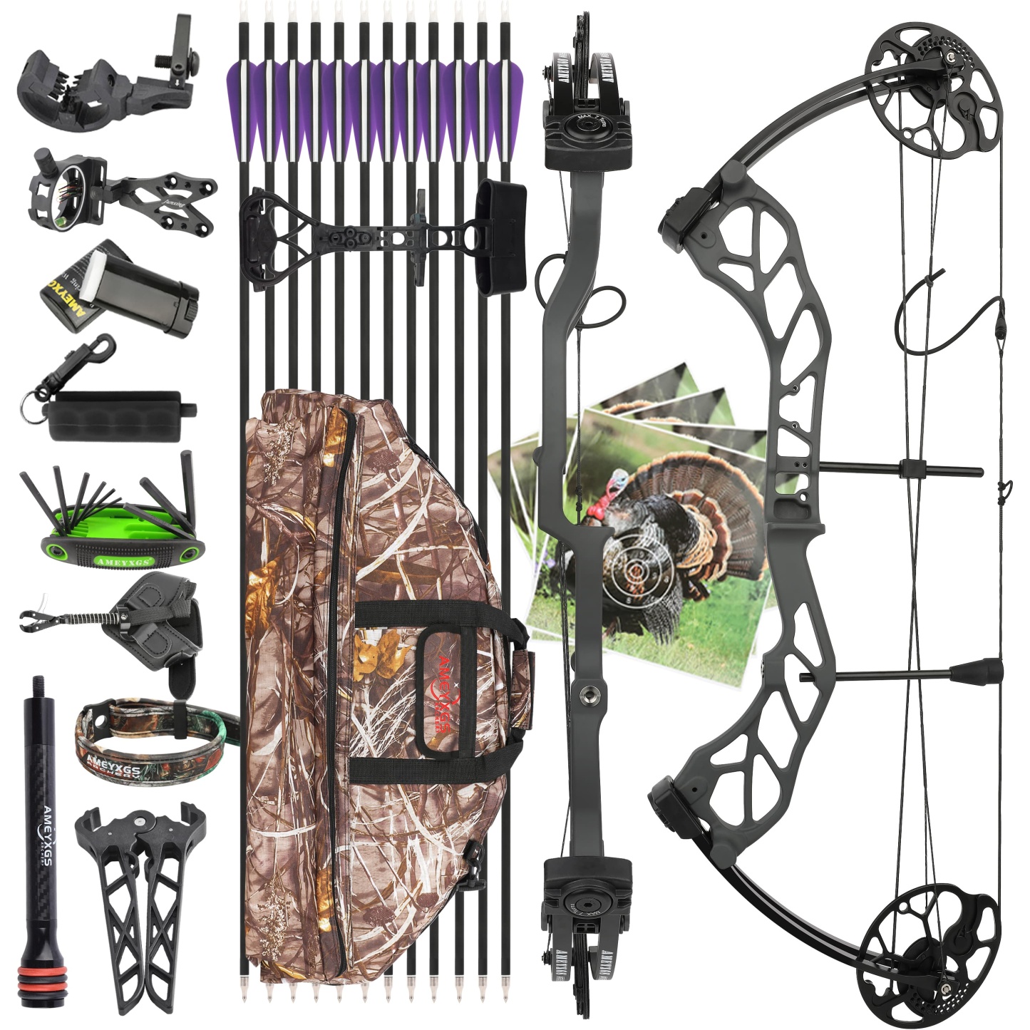 E8 Compound Bow and Arrow Full Set Adult Hunting 19-70lbs