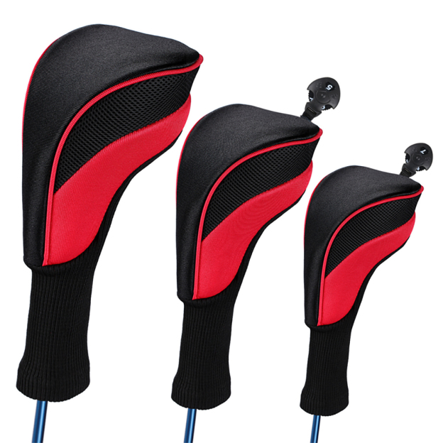 Golf Club Head Cover Set Driver Fairway Hybrid Headcovers Tags 3Pcs 