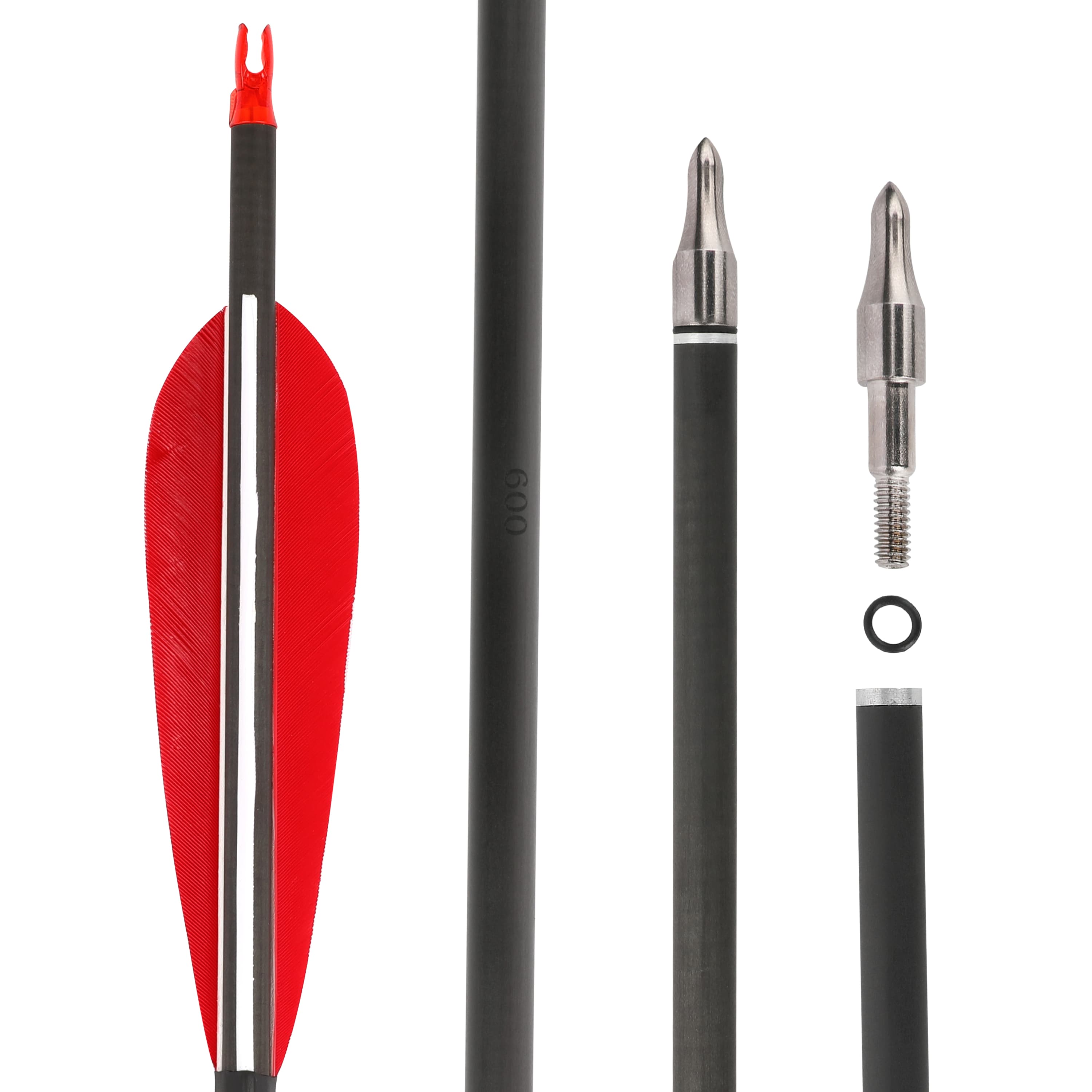 35.5" Pure Carbon Arrows 5" Feather Fletched Traditional Archery