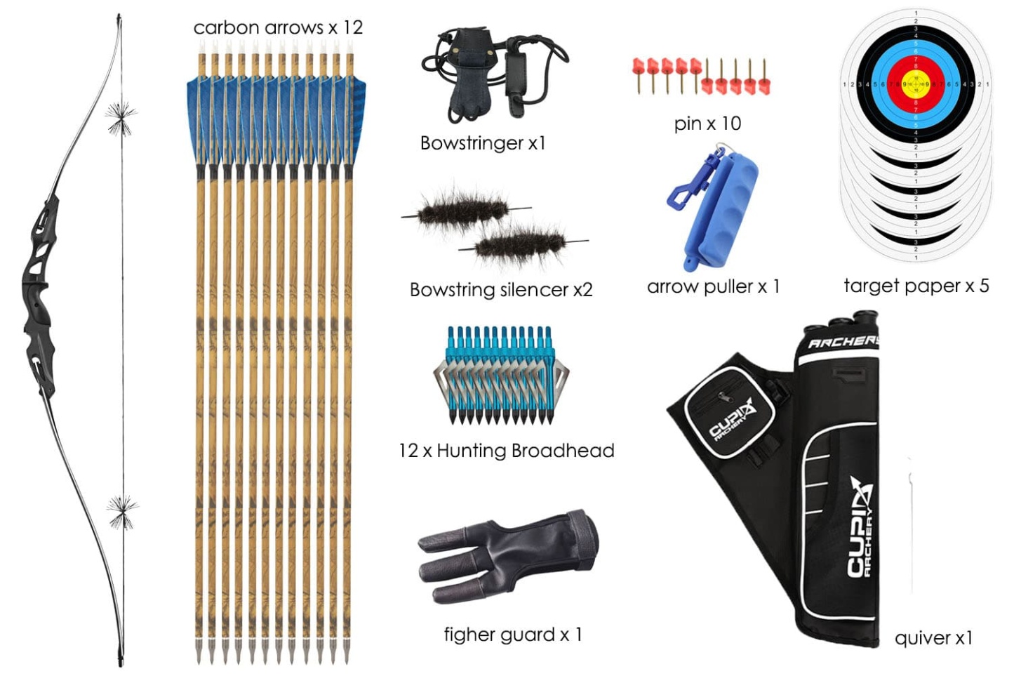  Recurve Bow 20-50lbs Adjustable 62" Hunting Kit