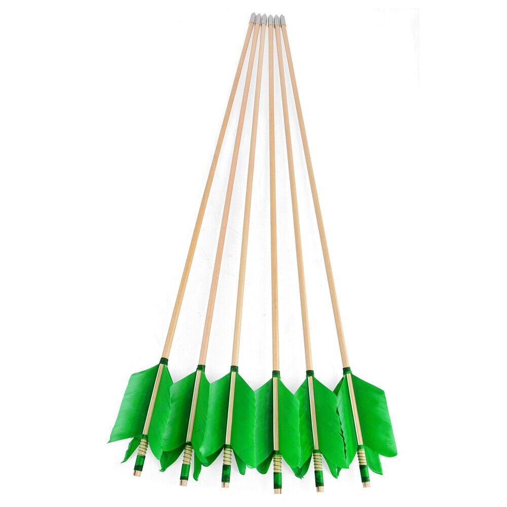 Archery Wooden Arrows Flu-Flu 32" Feathers Traditional Longbow Target