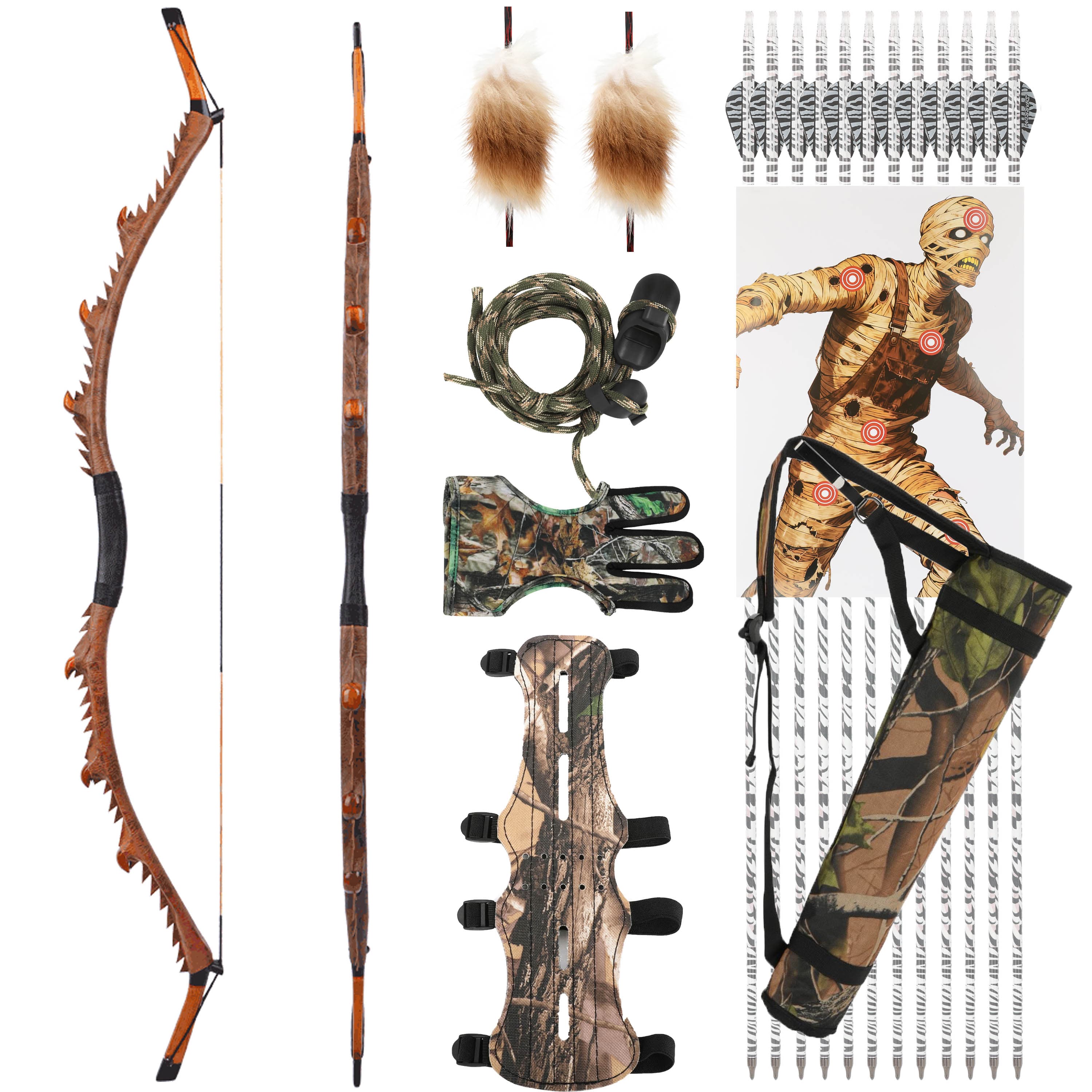 Archery Recurve Bow Kit  35/45/55lbs Wooden Takedown Hunting Split Bow