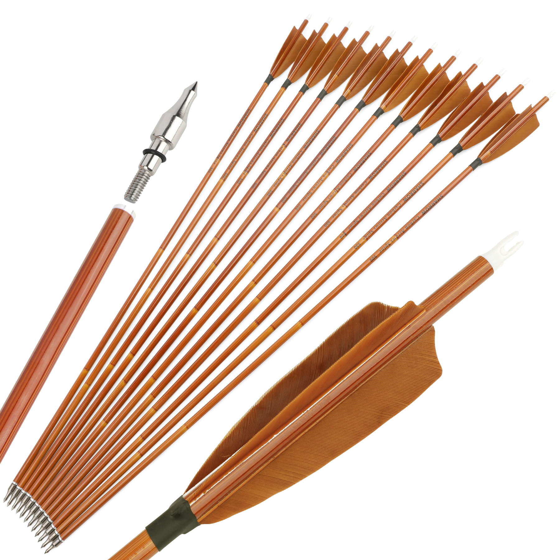 12pcs 30in Mixed Carbon Bamboo Arrows 12 Bonus Cross Star Heads