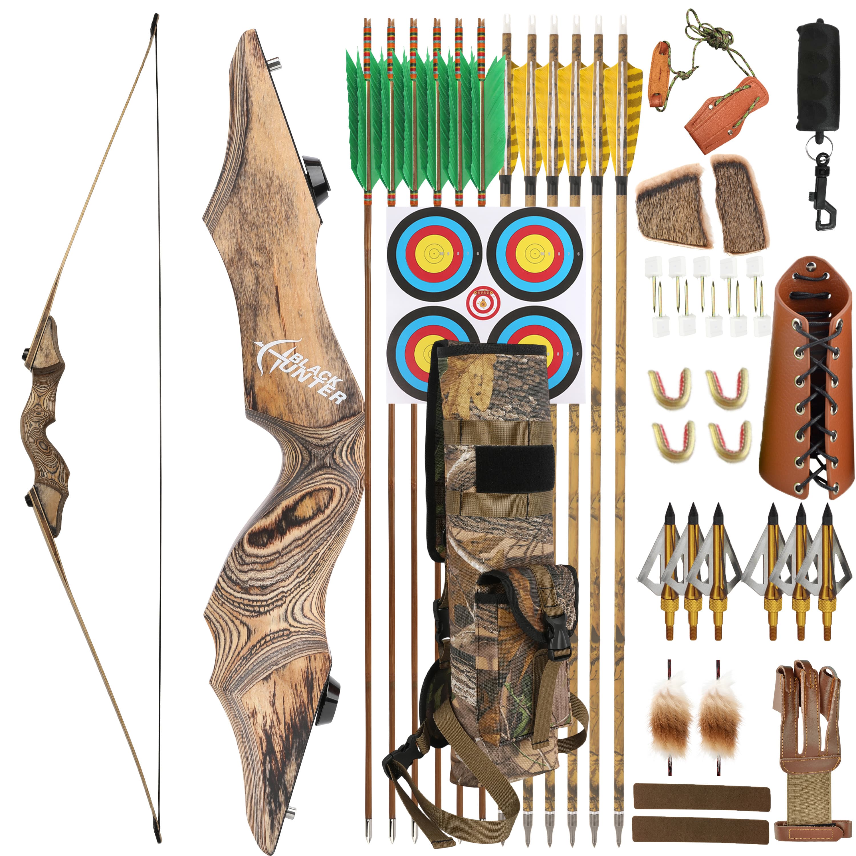 Black Hunter Longbow Hunting Set 60" 20-50lbs LH RH