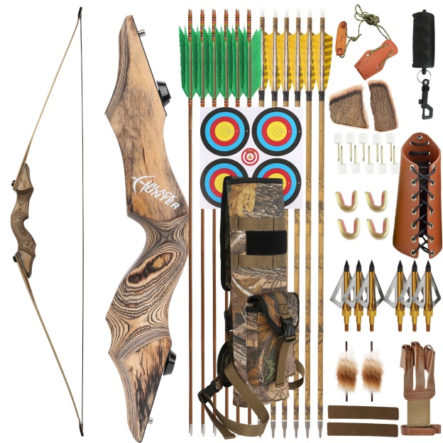 Black Hunter Longbow Hunting Set 60" 20-50lbs LH RH