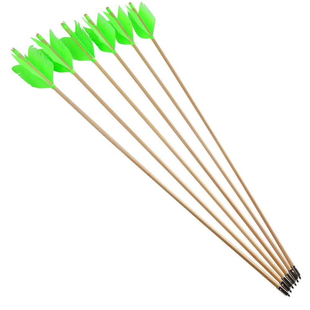Archery Wooden Arrows Flu-Flu 32" Feathers Traditional Longbow Target