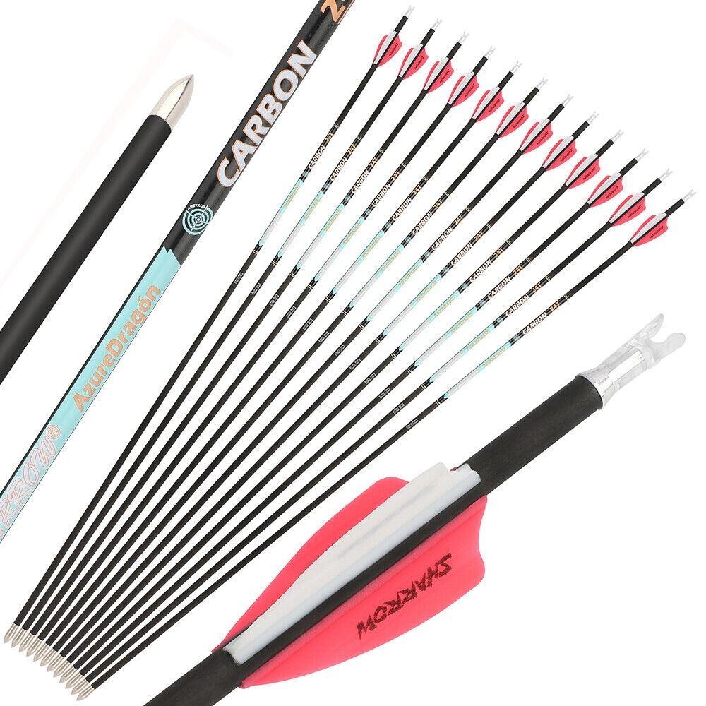 Pure Carbon Arrows 32 inch SP300-1000 Vanes .003" Recurve Compound Bow