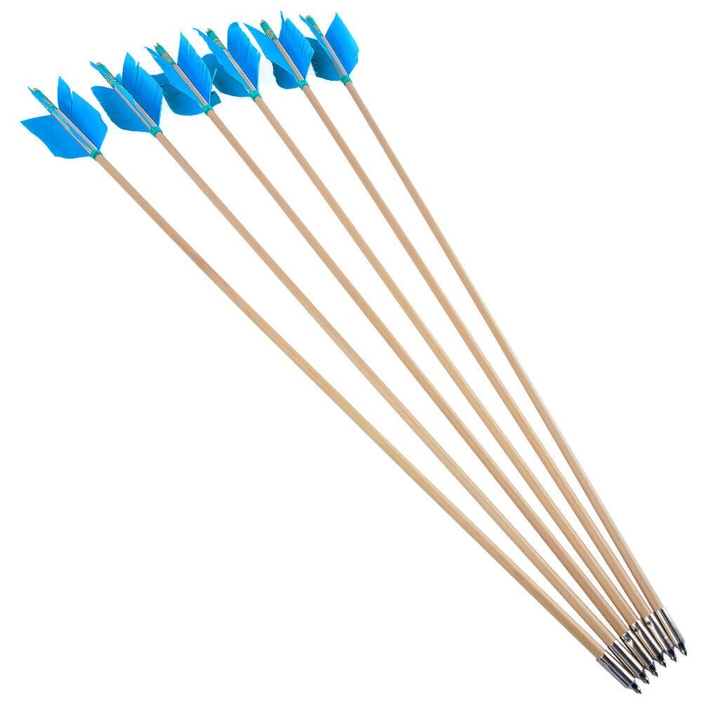 Archery Wooden Arrows Flu-Flu 32" Feathers Traditional Longbow Target