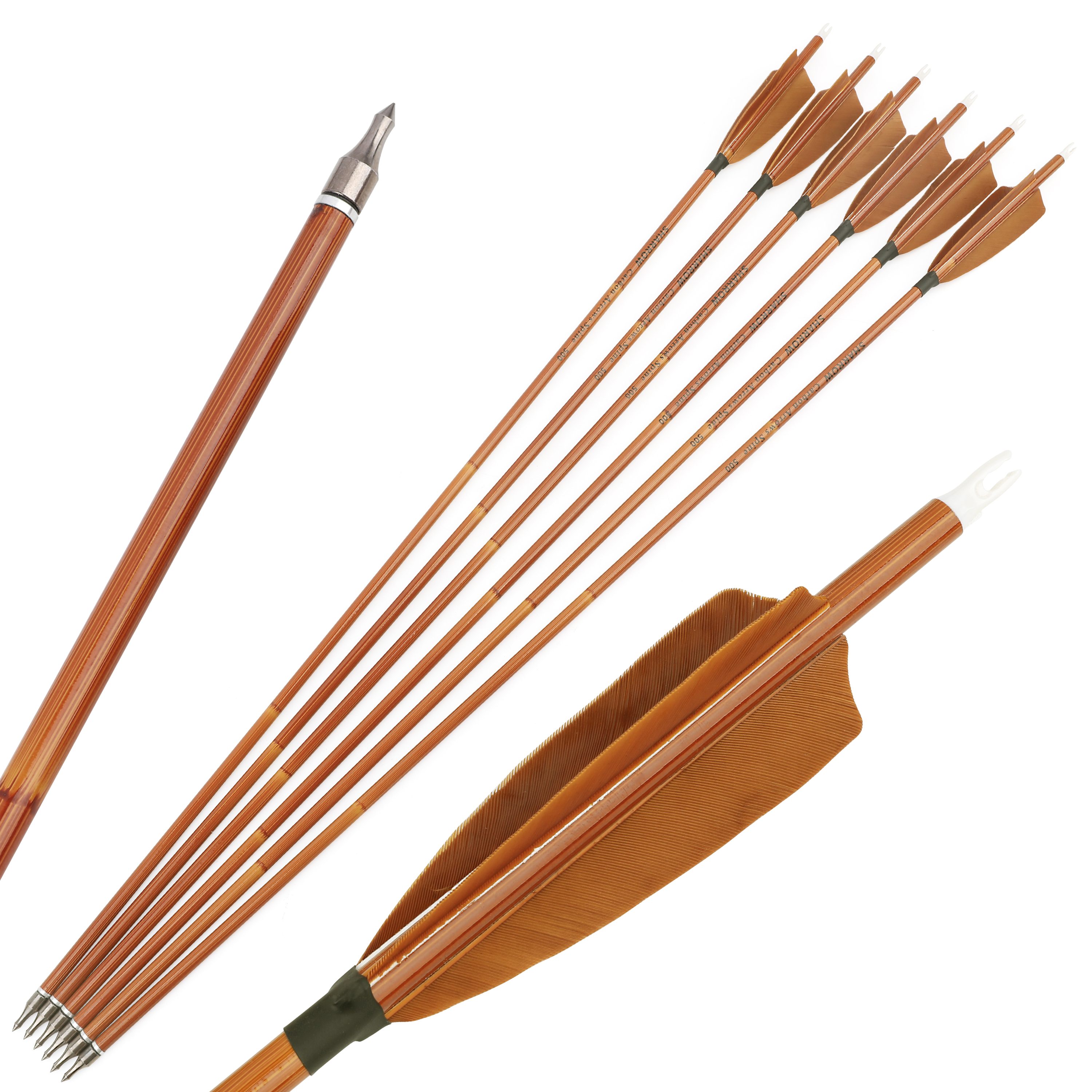 Carbon Feather Fletched Arrow 30"  Spine 500 Archery Bow Hunting