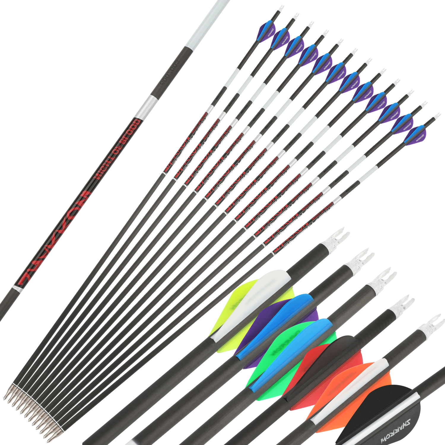 Pure Carbon Arrow Luminous SP300-600 Vanes Archery Hunting