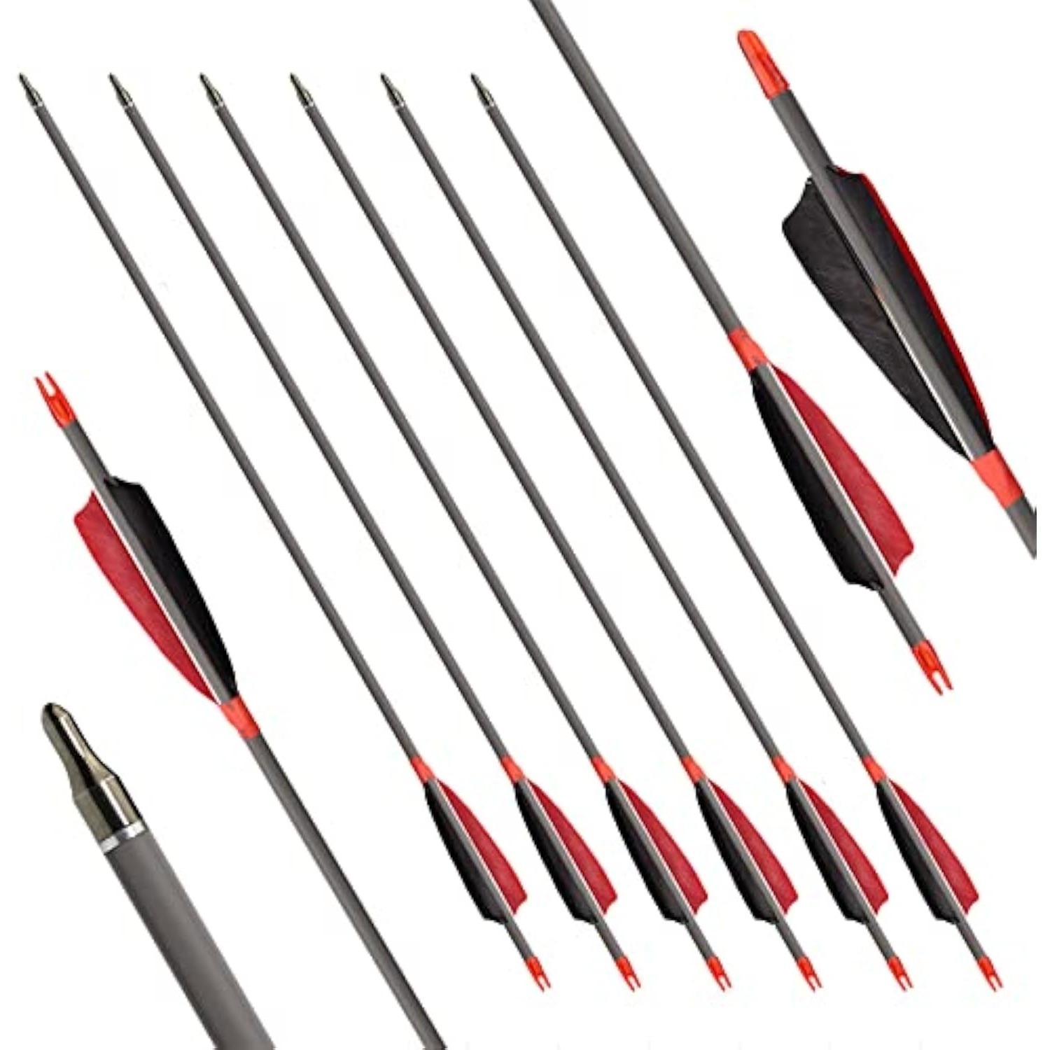 Archery Carbon Arrows Spine 500 with 4" Real Feathers Hunting Target