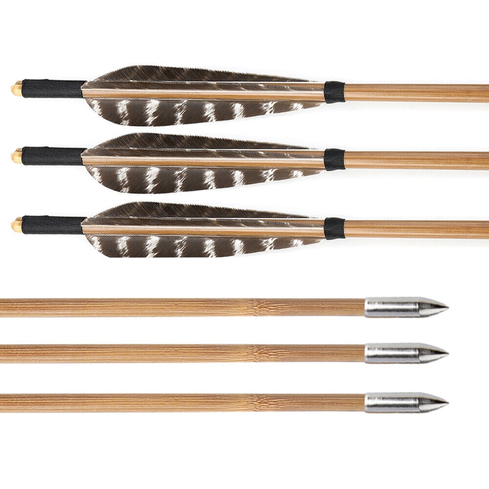 Bamboo Arrows for Traditional Bow 8mm Turkey Feather Longbow Hunting