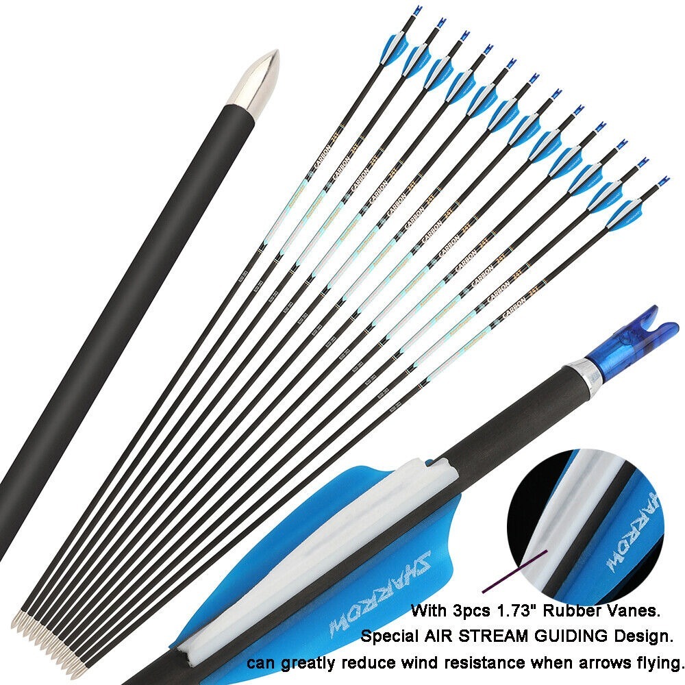 Pure Carbon Arrows 32 inch SP300-1000 Vanes .003" Recurve Compound Bow