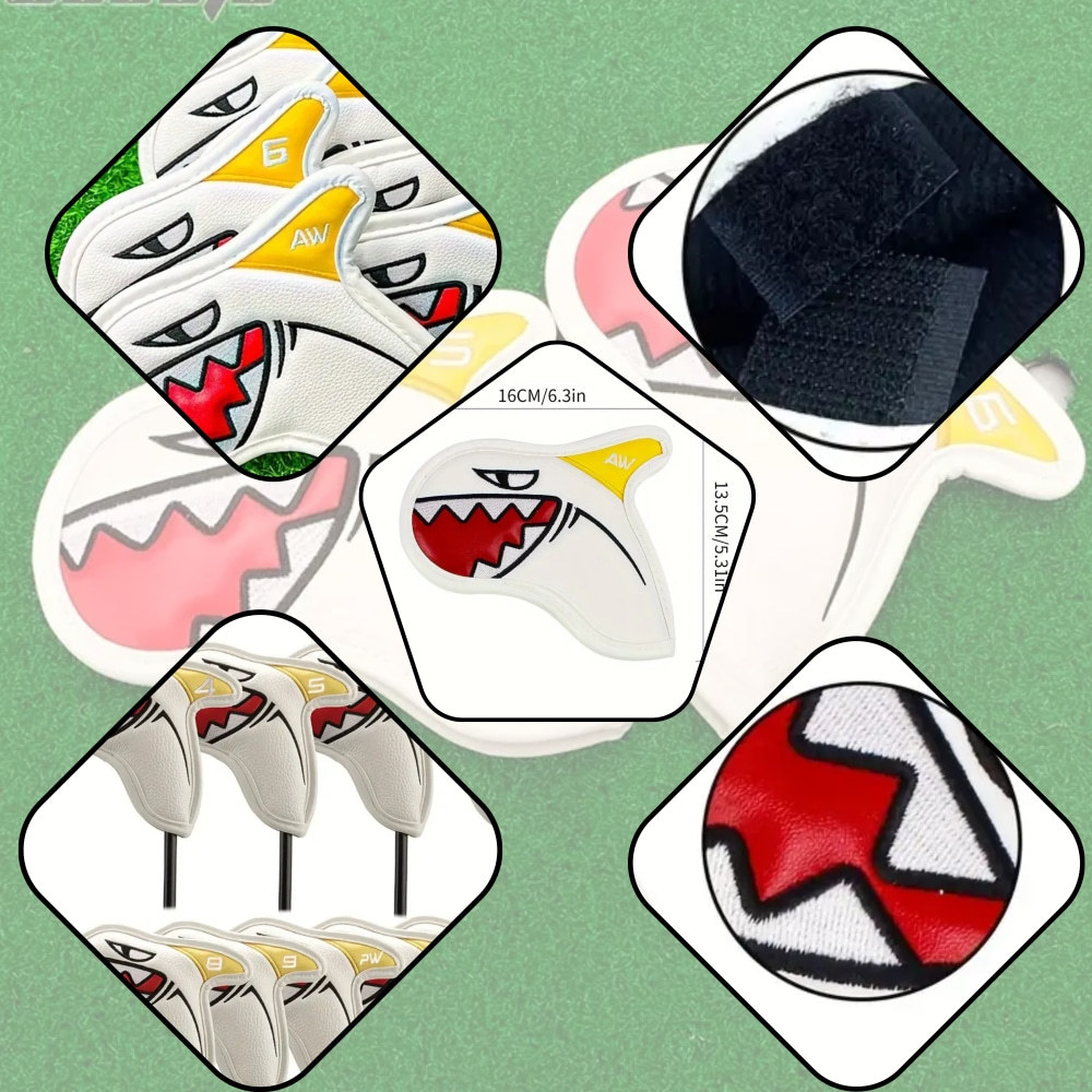 Waterproof PU Leather Golf Iron Head Covers 9x Shark Design