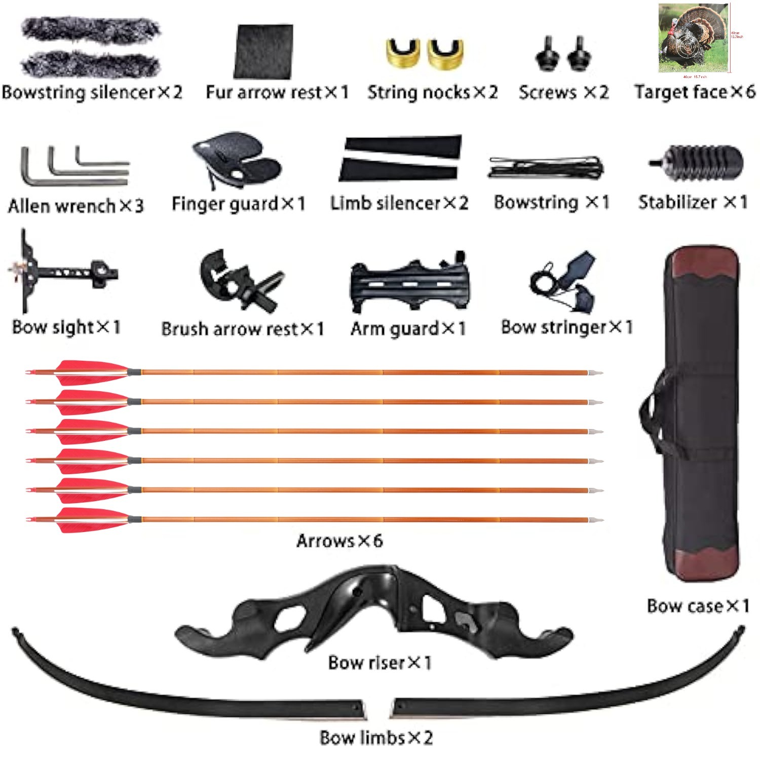 Black Hunter Takedown Recurve Bow Kit 60" Beginner Hunting