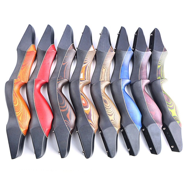 Takedown Recurve Bow with colorful technology wood riser and maple limbs.