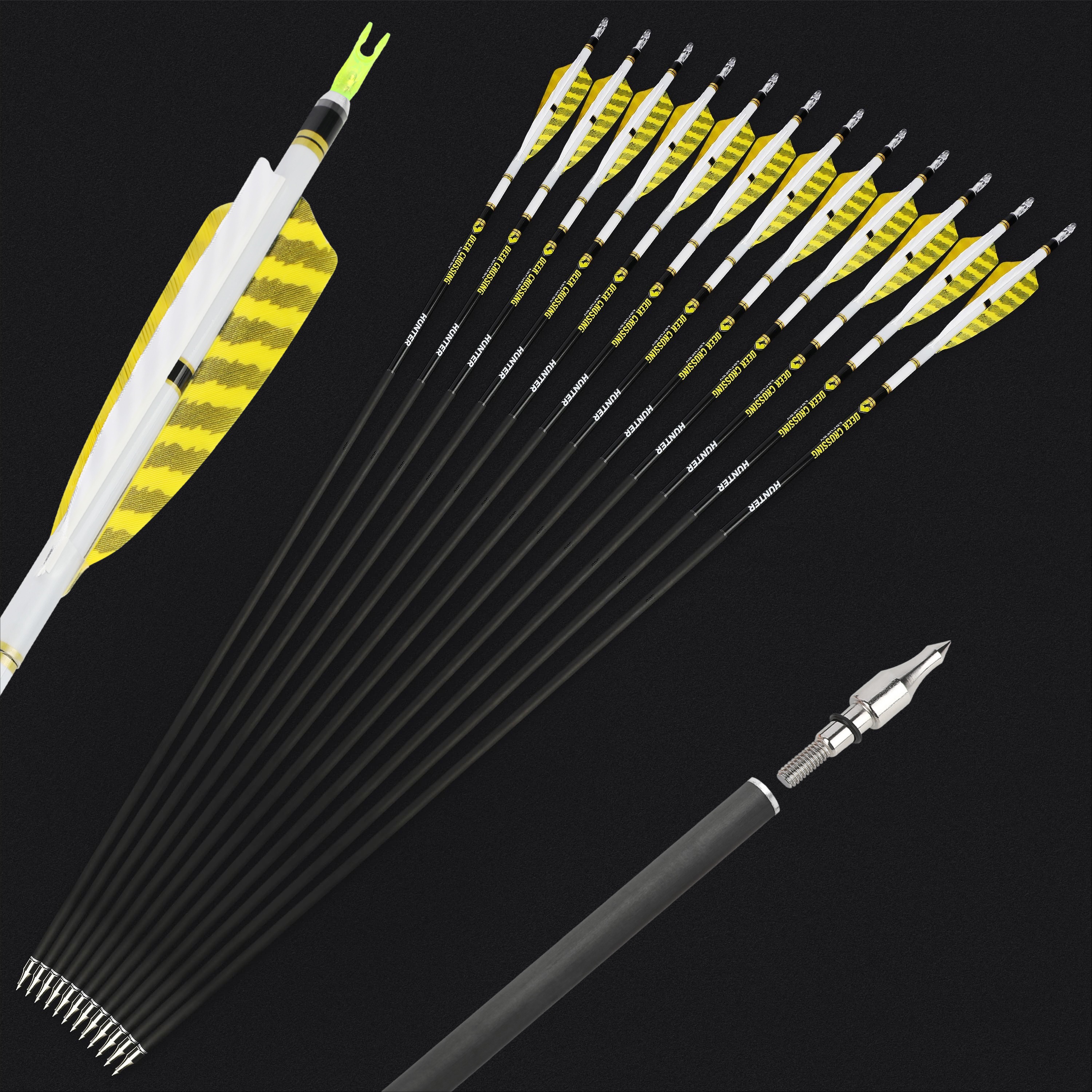 DEER CROSSING Pure Carbon Arrows Spiral Fletched Target & Practice