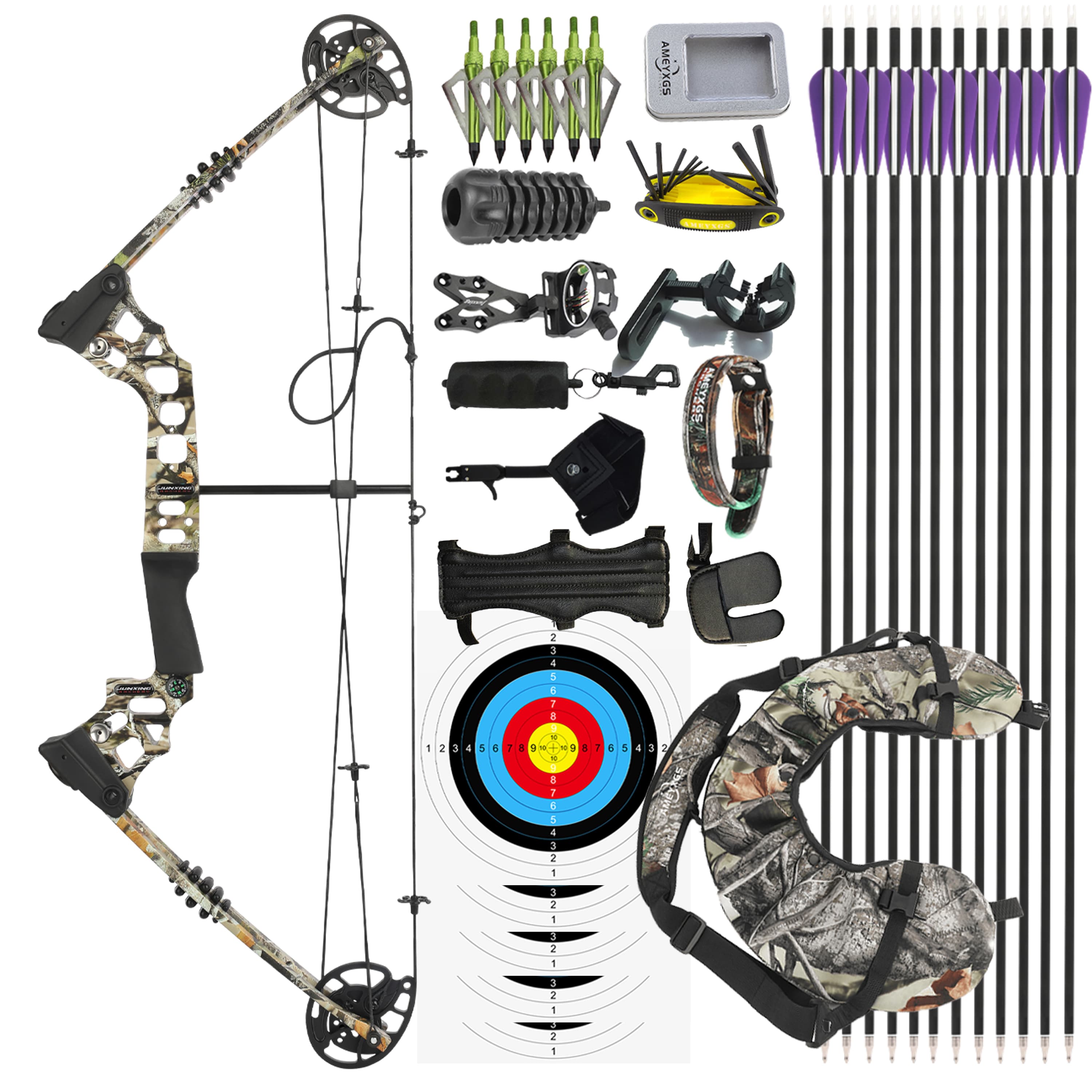 Junxing X8 Compound Bow Set Adjustable Hunting Bow and Arrows 20-70lb 