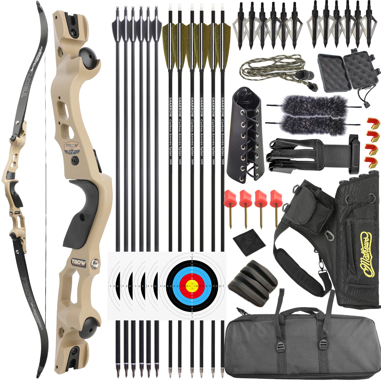 TBOW 62” Traditional  ILF Hunting Recurve Bow Set 30-60Lbs RH