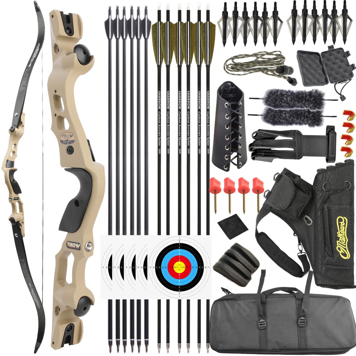 TBOW 62” Traditional  ILF Hunting Recurve Bow Set 30-60Lbs RH