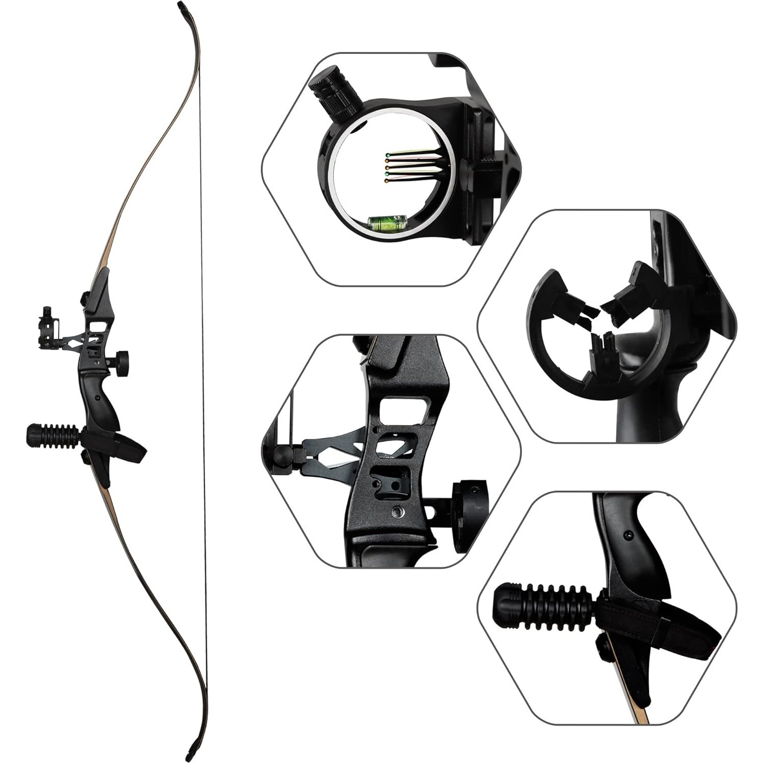 Junxing Archery F177 Hunting Recurve Bow 54" 30-50lbs Metal Riser RH