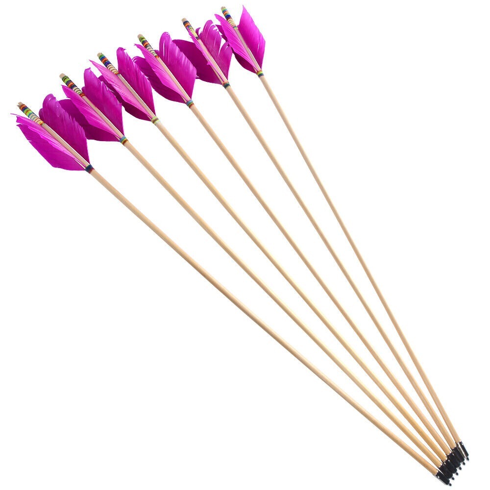 Archery Wooden Arrows Flu-Flu 32" Feathers Traditional Longbow Target