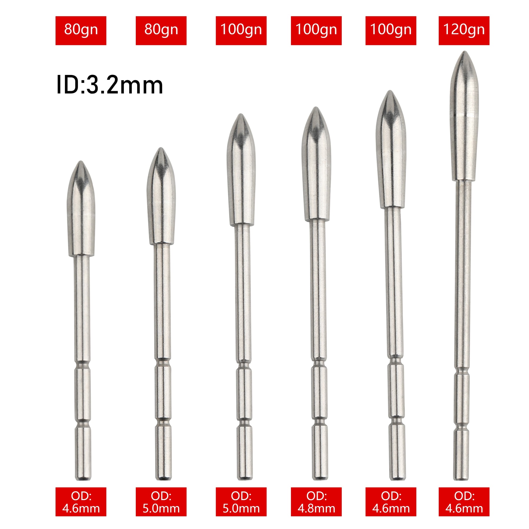Stainless Steel Arrow Insert Field Points Precision Weighted Tips