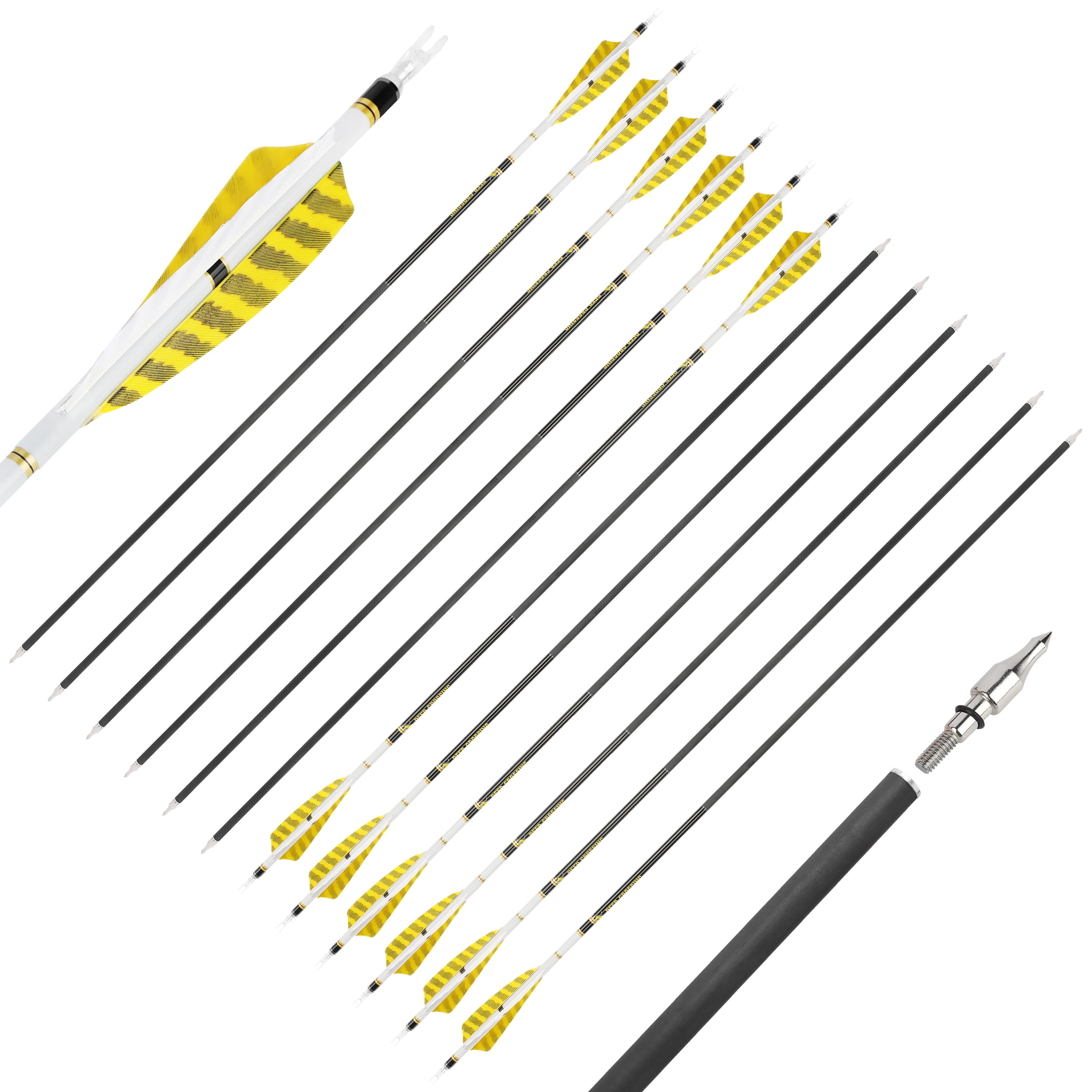 DEER CROSSING Pure Carbon Arrows Spiral Fletched Target & Practice