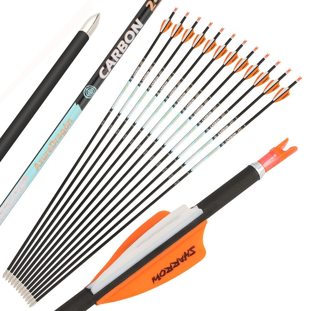 Pure Carbon Arrows 32 inch SP300-1000 Vanes .003" Recurve Compound Bow
