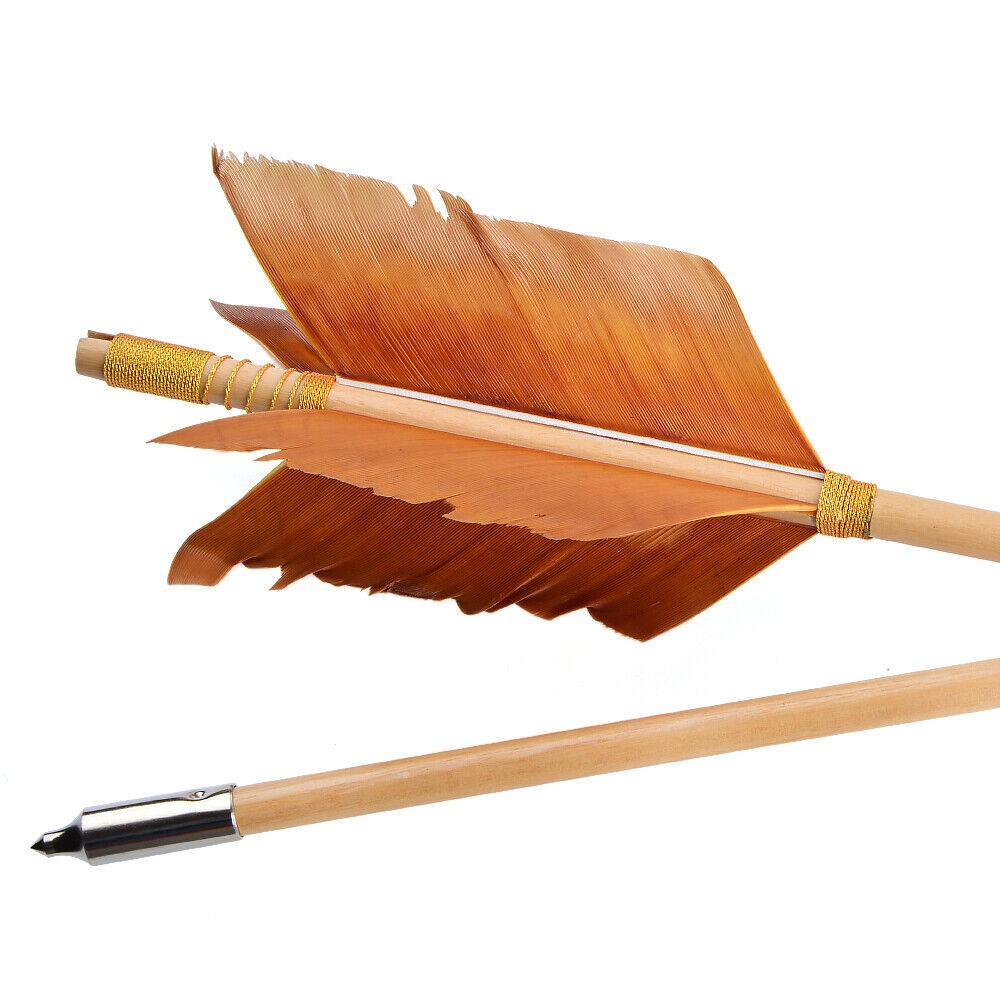 Archery Wooden Arrows Flu-Flu 32" Feathers Traditional Longbow Target