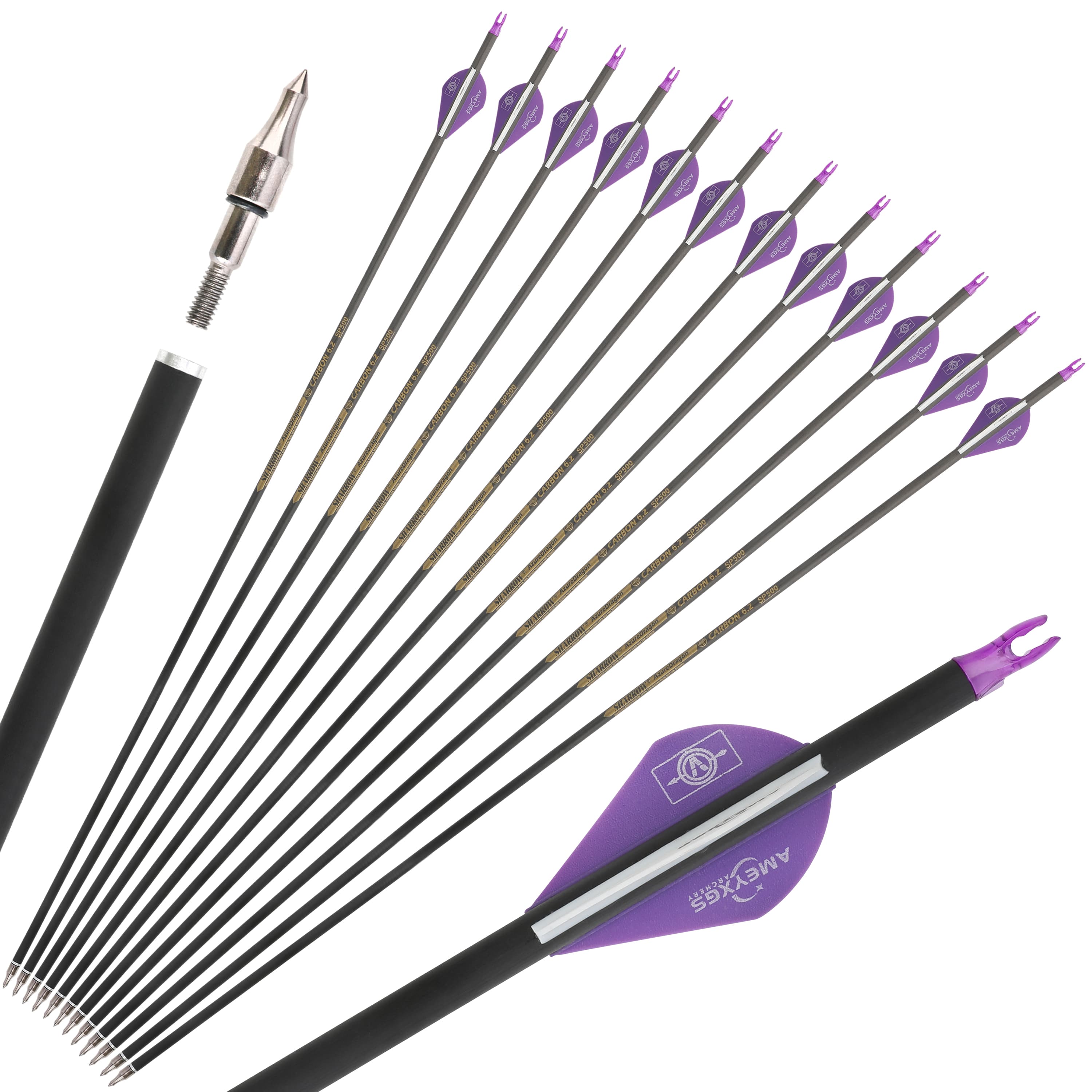 Pure Carbon Arrows Spine 500  30" Shaft Vanes 6.2mm Hunting