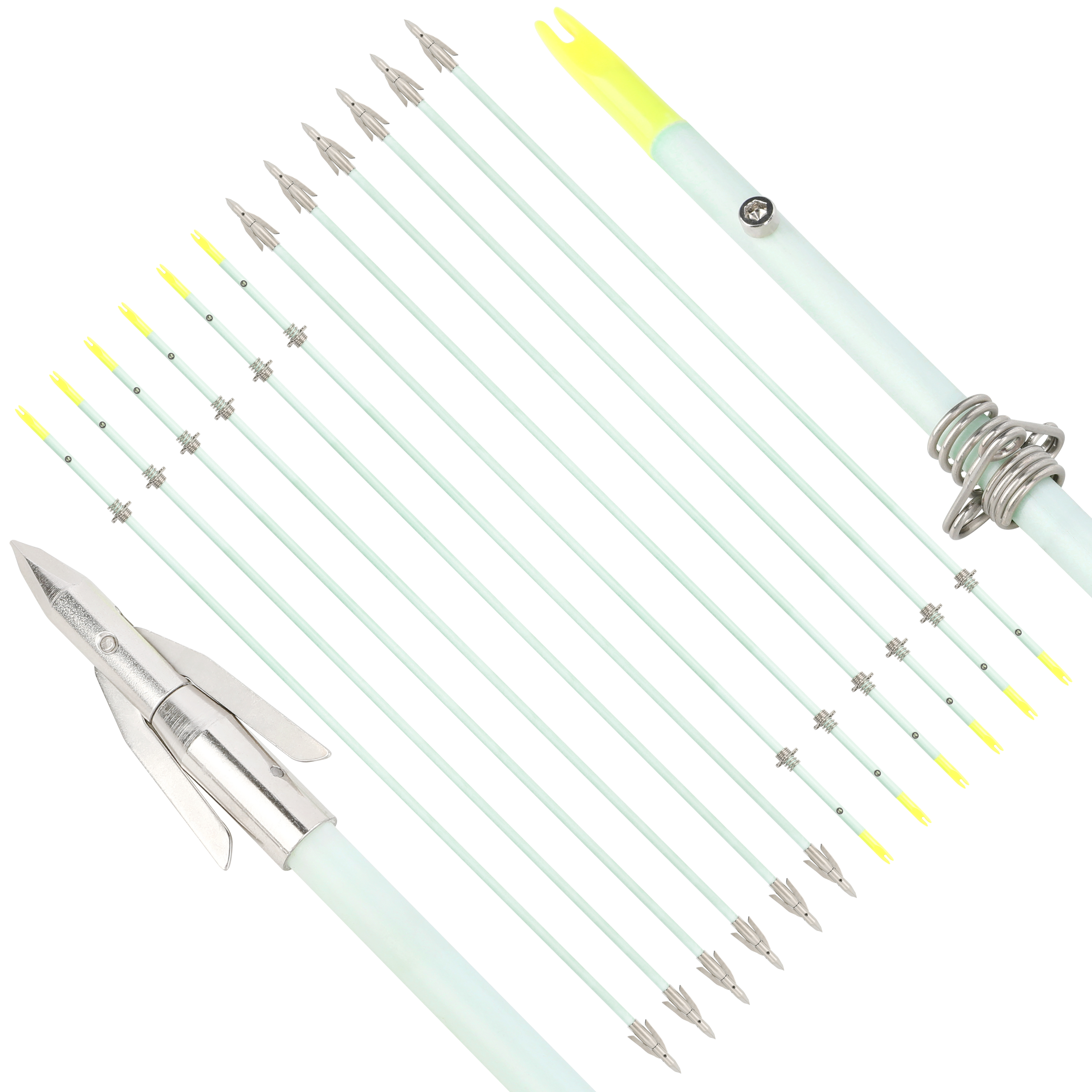 Bow Fishing Arrows Night Glow Broadheads Fiberglass 34" 